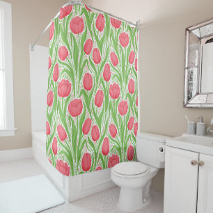 Tulips in red and green shower curtain