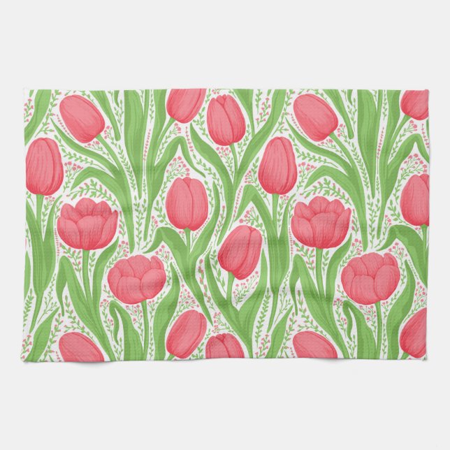 Tulips in red and green tea towel (Horizontal)