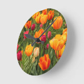 Tulips in red and yellow shades round clock (Angle)