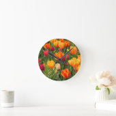 Tulips in red and yellow shades round clock (Home)