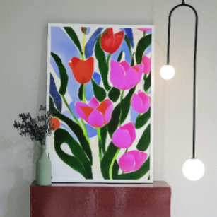 Tulips In Strong Colours Pink Floral Art Canvas Print