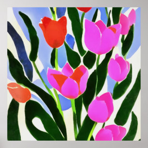Tulips In Strong Colours Pink Floral Art Poster