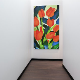 Tulips In Strong Colours Red Floral Art Canvas Print