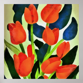 Tulips In Strong Colours Red Floral Art Poster