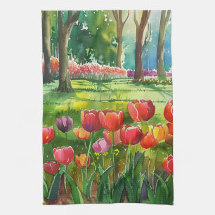 Tulips in The Park Tea Towel