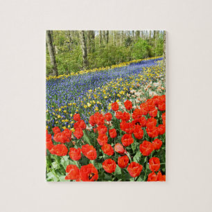 Tulips in woodland jigsaw puzzle