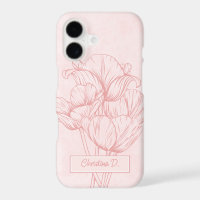Tulips Line Drawing on Pale Pink Grunge with Name