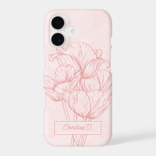 Tulips Line Drawing on Pale Pink Grunge with Name