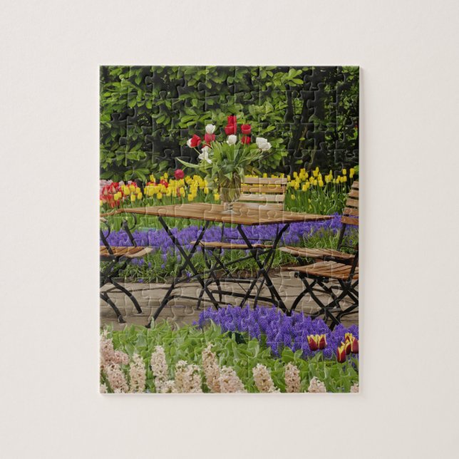 Tulips of table in garden, Keukenhof Gardens, Jigsaw Puzzle (Vertical)