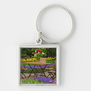 Tulips of table in garden, Keukenhof Gardens, Key Ring