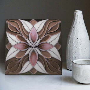 Tulips on Chocolate Art Nouveau Ceramic Tile