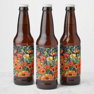 Tulips On Fire Artistic Floral Flowerbed v2 Beer Bottle Label