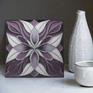 Tulips on Lavender Art Nouveau Purple Tile