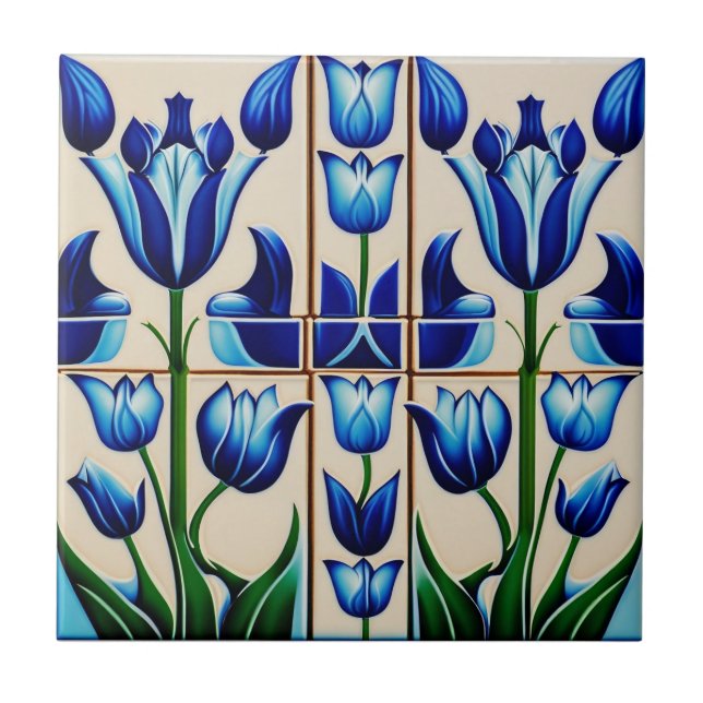 tulips on  mosaic Art Nouveau Ceramic Tile (Front)