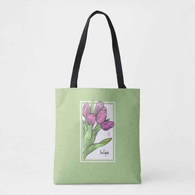 Tulips on Sage Tote Bag (Front)