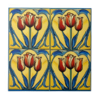 tulips on  Symmetric Art Nouveau Ceramic Tile