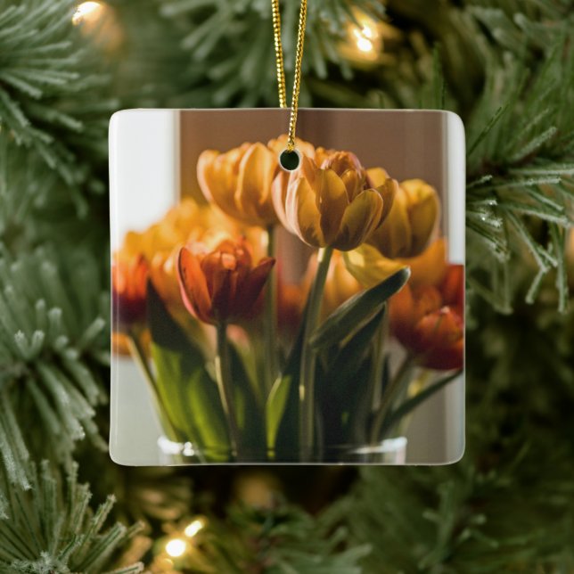 Tulips Orange Flowers Ceramic Ornament (Tree)