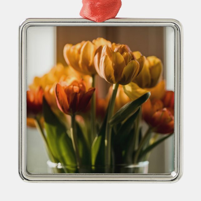 Tulips Orange Flowers Metal Tree Decoration (Front)