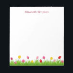 Tulips Personalised Notepad<br><div class="desc">A collection of spring bulb blooming tulips in green grass in shades of pink and yellow. Personalise with your name in pink purple font.</div>