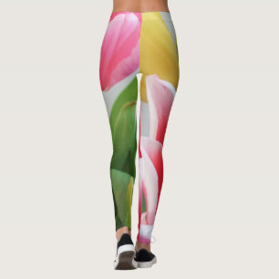 Tulips Pink Green Yellow Flowers Floral Leggings