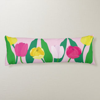 Tulips Pink Yellow Purple Green Modern Customise. Body Cushion