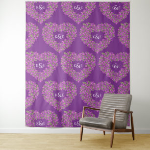 Tulips purple monogram wedding backdrop tapestry