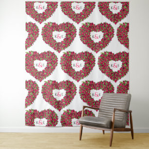 Tulips red monogram wedding backdrop tapestry