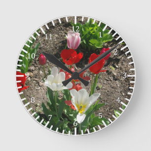 Tulips Red White Pink clock