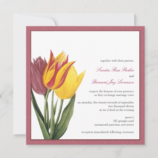 Tulips Rose Border Wedding Invitation (Front)