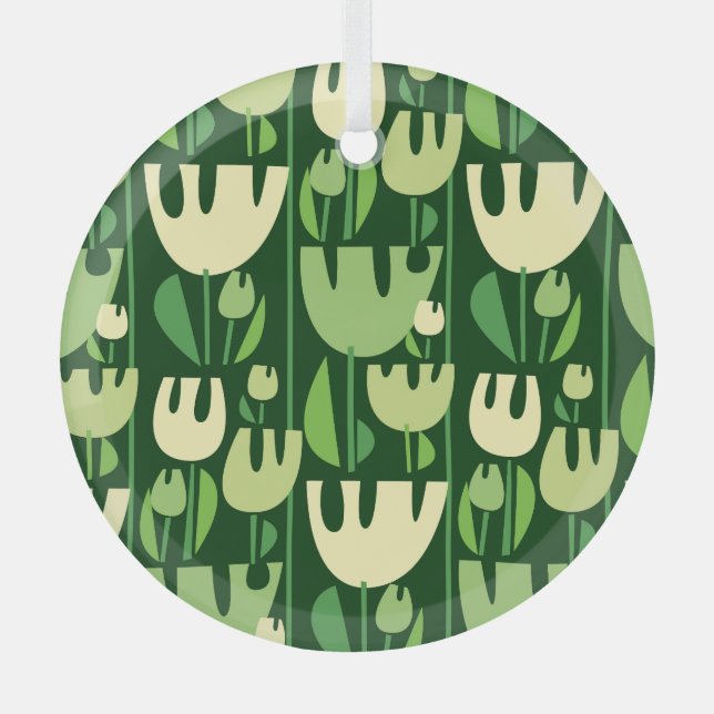 Tulips Scandinavian Style Pattern Glass Tree Decoration (Front)