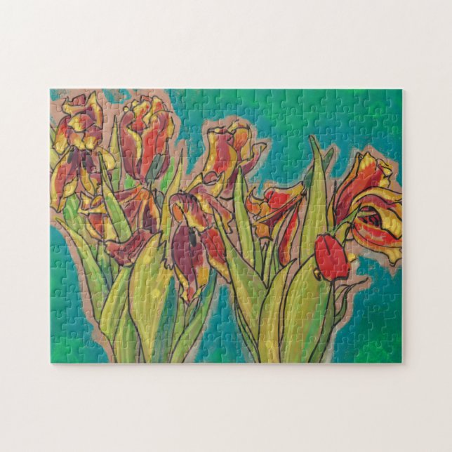 Tulips Sketch Blooming Spring Flowers Floral Art Jigsaw Puzzle (Horizontal)