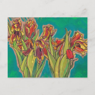 Tulips Sketch, Spring Flowers Floral Art Pastels Postcard