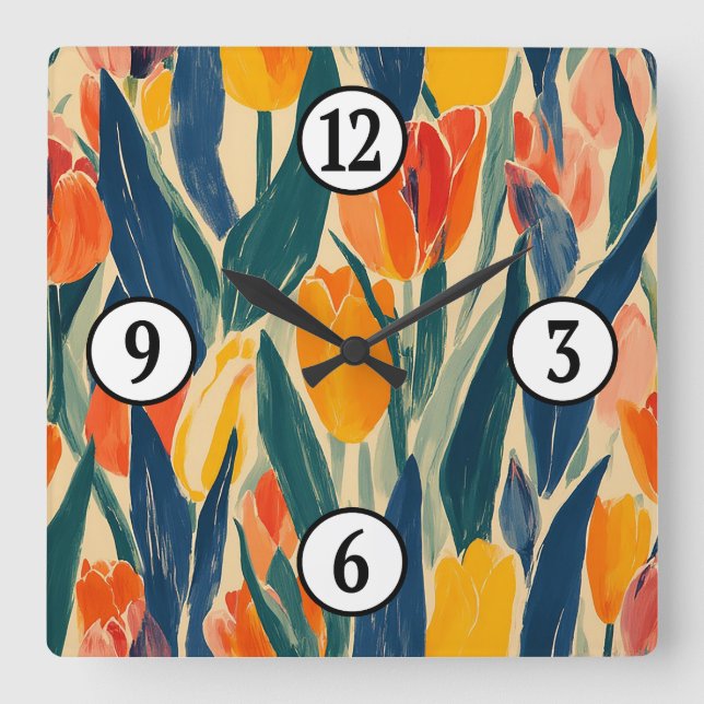 Tulips Spring Radiance Square Wall Clock (Front)