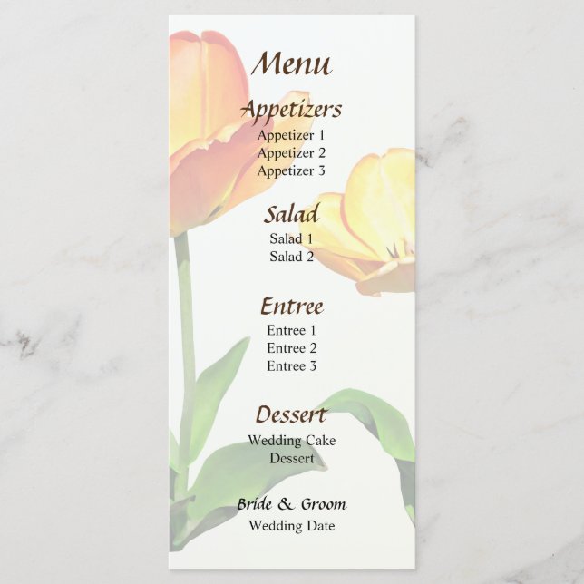 Tulips Tall and Short Wedding Menu (Front)