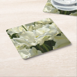 Tulips the white square paper coaster
