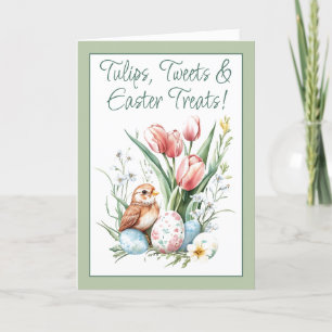 Tulips, Tweets & Easter Treats Green Folded Holiday Card
