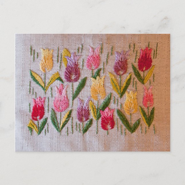 Tulips vintage embroidery postcard (Front)