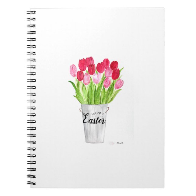 Tulips Watercolor Floral Happy Easter Pink elegant Notebook (Front)