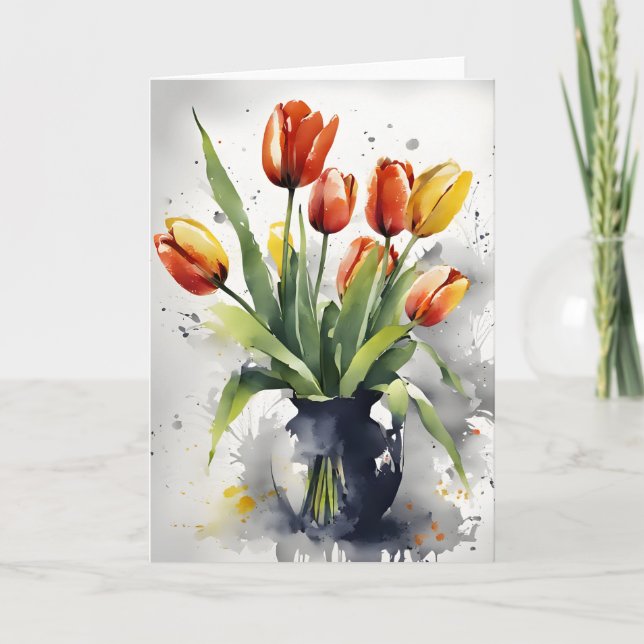 Tulips - Watercolor flowers Card (Front)