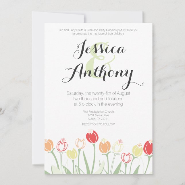 Tulips Wedding Invitation | Bright Colours (Front)