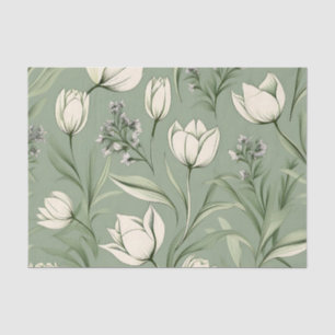Tulips With Leaves On Light Sage Green Tissue Paper