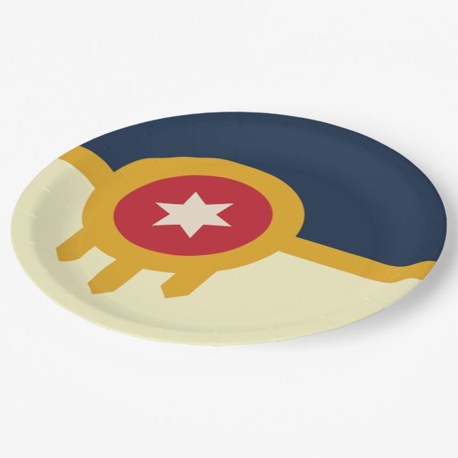 Tulsa city flag paper plate (Angled)