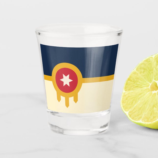 Tulsa city flag shot glass (Front)