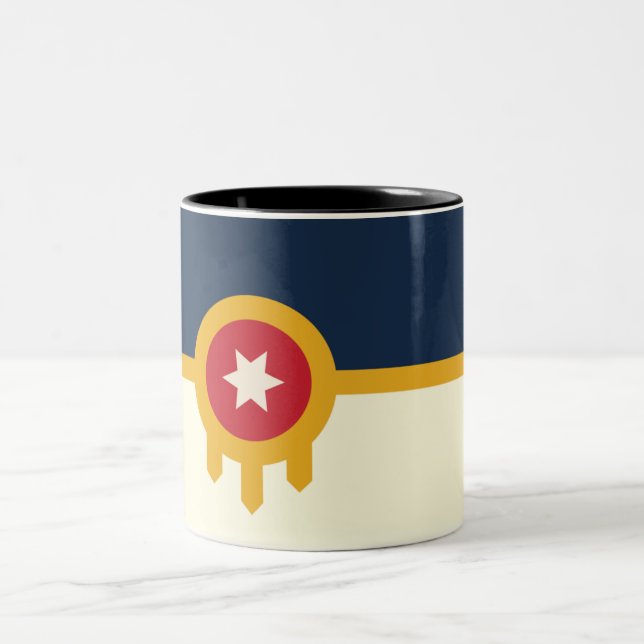 Tulsa city flag Two-Tone coffee mug (Center)