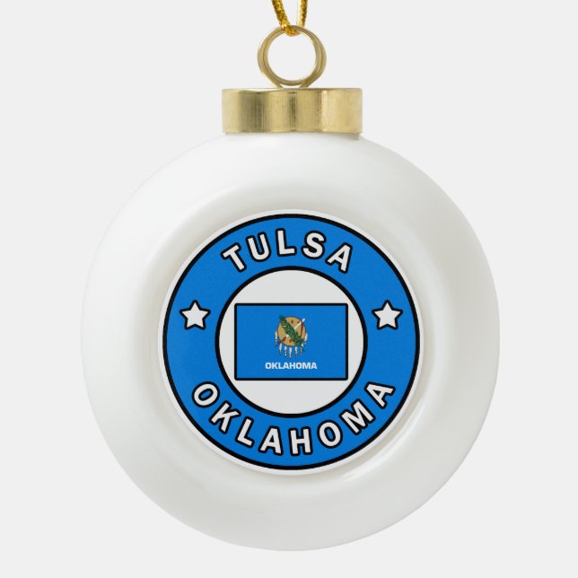 Tulsa Oklahoma Ceramic Ball Christmas Ornament (Front)