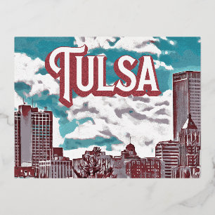 Tulsa Oklahoma Foil Holiday Postcard