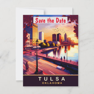 Tulsa Oklahoma Riverfront Sunset Wedding Save The Date