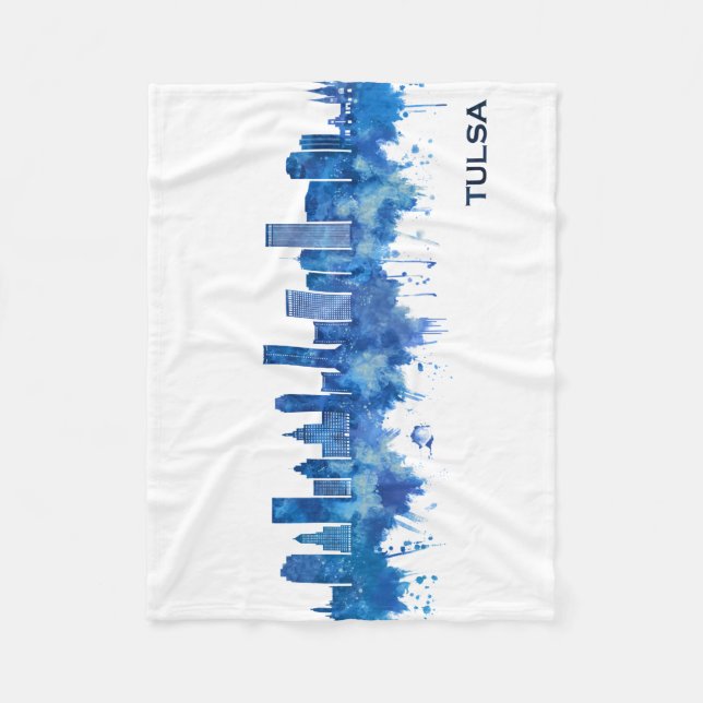 Tulsa Oklahoma Skyline Blue Fleece Blanket (Front)