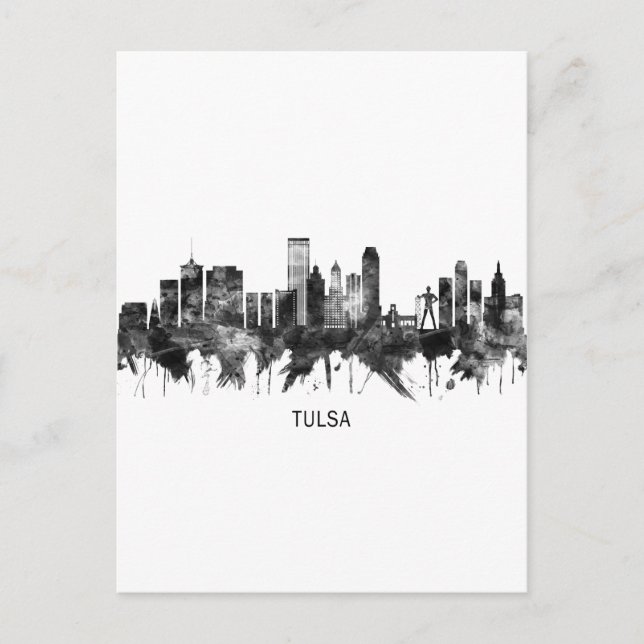 Tulsa Oklahoma Skyline BW Holiday Postcard (Front)