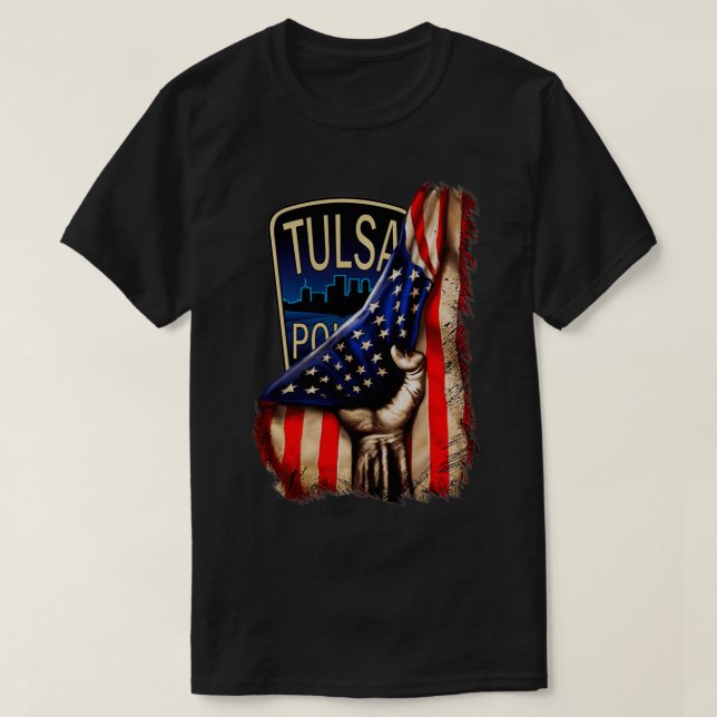 Tulsa Police Department American Flag  T-Shirt (Design Front)